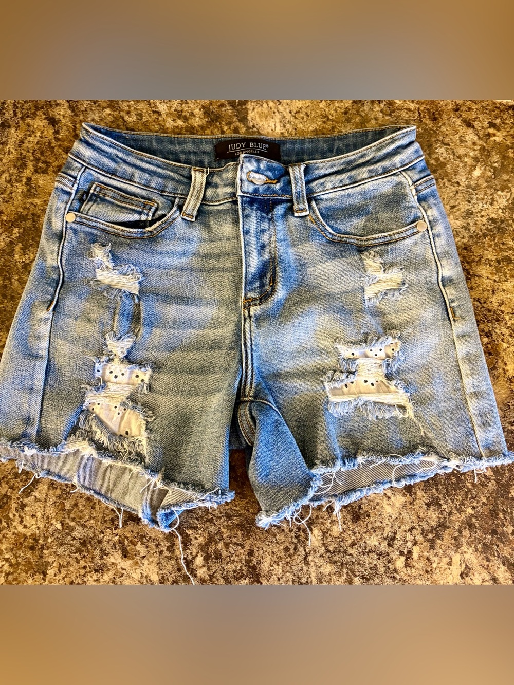 Judy Blue Distressed Light Blue Denim Cutoff Shorts